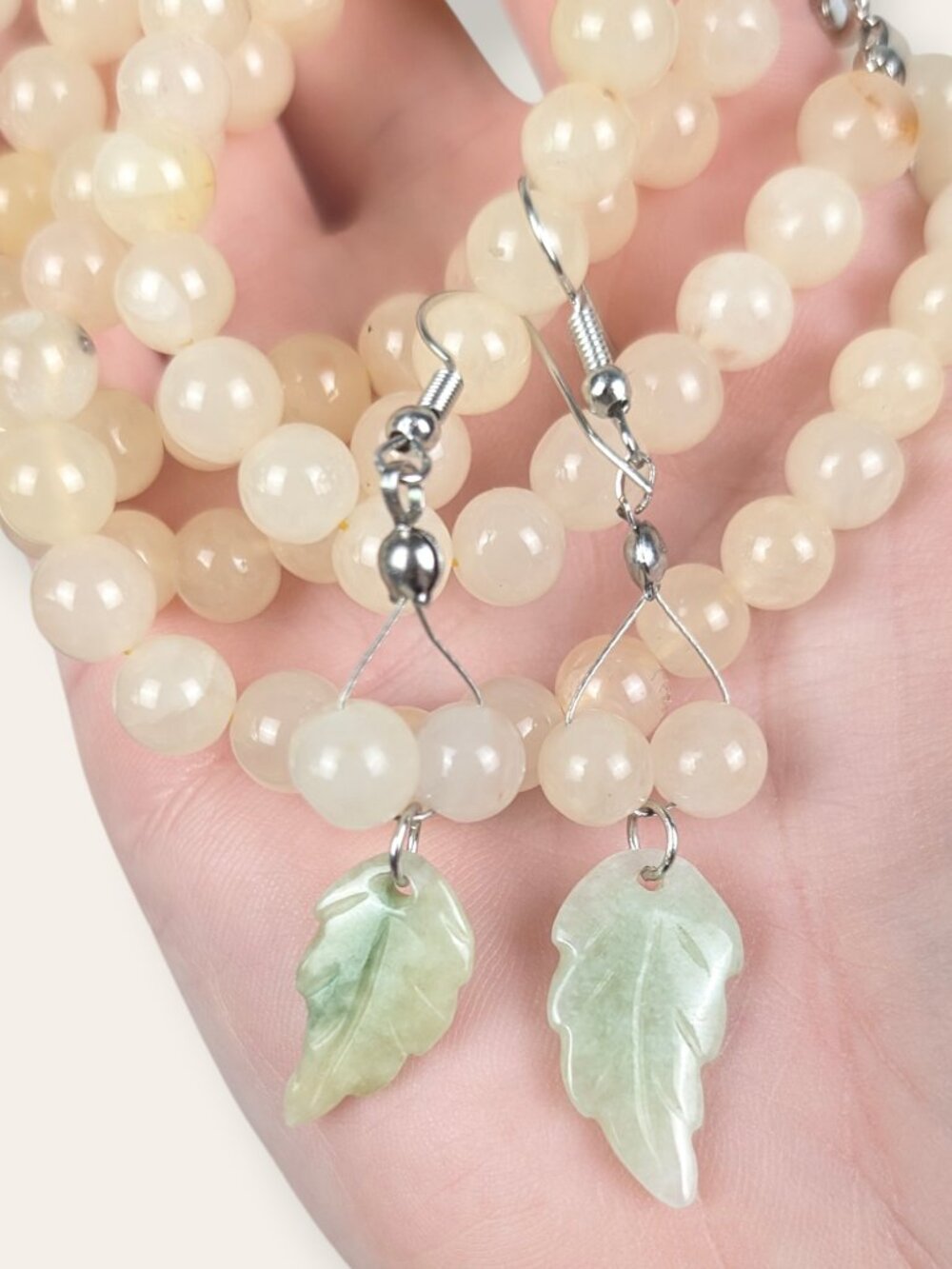Natural White Nephrite Jade & Green Jadeite Demi Parure - Picture 2 of 9